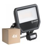 Lot 4x Ledvance Projecteur LED Aluminium Noir 41W 5500lm 100D - 830 Blanc Chaud | IP65 - Détecteur De Mouvement Et De Lumière - Symétrique