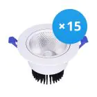 Lot 15x Bright Choice Downlight LED Rond Inclinable 15W 1200lm 60D - 930 Blanc Chaud | 135mm - Diamètre 110mm - UGR 
